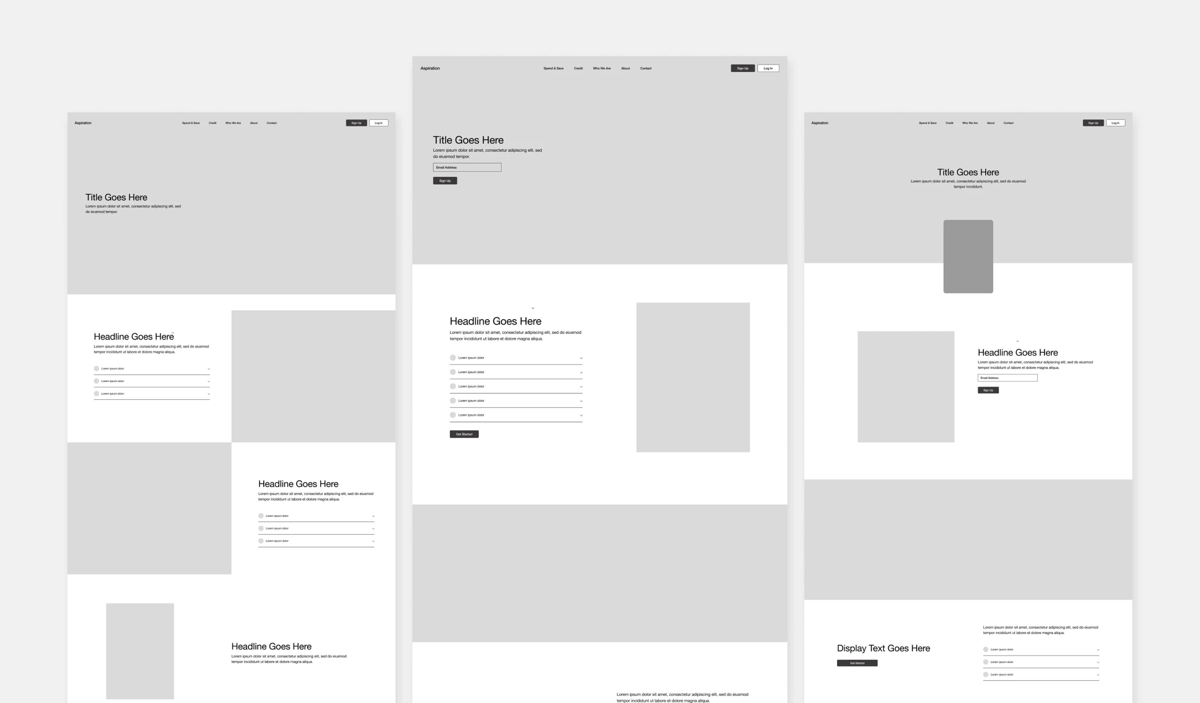 Aspiration wireframes